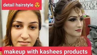 makeup & hairstyle in detail 🤗 |aj kashees base use ki 😍 |hairstyle full detail| @hoorainsalon