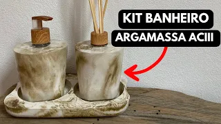 🤩 Como fazer KIT BANHEIRO MARMORIZADO com ARGAMASSA ACIII branca | fácil de fazer | Peça de Cimento