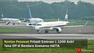 Nonton Pesawat Pribadi Embraer L 1000 Antri Take Off di Bandara Soekarno-HATTA