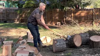 Hand Splitting Firewood with an Axe.Techniques, Axemanship.