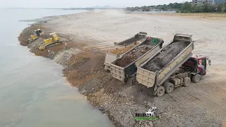 Update Filling and Building Beach! Bulldozer and Dump Trucks 25t Expertly Operation