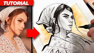 STEP BY STEP DRAWING TUTORIAL (Pen and ink portrait sketch)