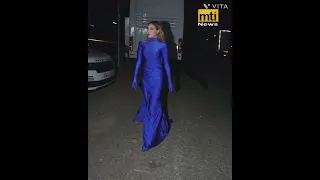 iulia Vantur stuns in a navy blue bodycon gown as she promotes her recently released Saregama song