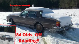 Cold Start & Off Roading A 1984 Oldsmobile Delta 88 In The SNOW!! Drifts, Spinning, & Stuck!