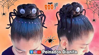 Peinado de araña para niñas 🕷🖤 | PEINADOS PARA HALLOWEEN 👻🕷 |  Peinados dianita