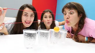 Kız oyunları. Ayşe, Sevcan ve Ümit, pinpon topu ile challenge yapıyorlar! Eğlenceli video.