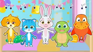 🎵 FIVE LITTLE BABIES SONG 🐶🐰 With pets jumping on the bed