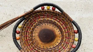 Adding beads to a pine needle basket- Part 1
