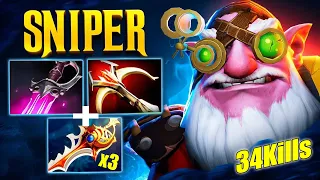 Sniper One-Shot Machine 34 Kills 🔥 with Divine Rapiers + Khandas | Dota 2