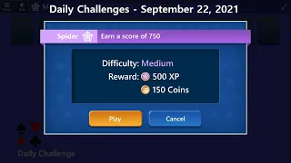 Microsoft Solitaire Collection | Spider Medium | September 22, 2021 | Daily Challenges