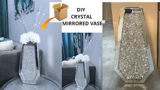 DIY CRYSTAL MIRRORED VASE MADE OUT OF CARDBOARD /EASY AND INEXPENSIVE.