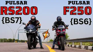 2023 Bajaj Pulsar RS200 {BS7} vs Pulsar F250 {BS6} Drag Race 🔥🔥🔥