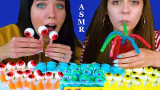 ASMR NIK-L-NIP WAX BOTTLES, GUMMY EYES, BLUE PLANET GUMMY, NERDS ROPE EATING MUKBANG