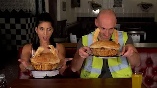 Leah Shutkever Vs. 4.5LB British COW PIE CHALLENGE | Girl Vs Food | Mad O'rourkes Pie Factory
