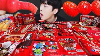 ASMR MUKBANG | RED FOOD HONEY JELLY CANDY Desserts (Noodles Jelly, chocolate) Convenience store