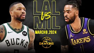 Los Angeles Lakers vs Milwaukee Bucks Full Game Highlights | March 8, 2024 | FreeDawkins