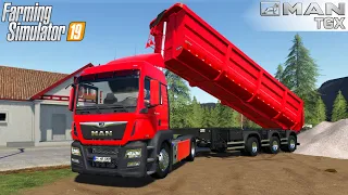 Farming Simulator 19 - MAN TGS LX Dump Truck Unloads Crushed Stone At A Construction Site