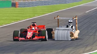 Ferrari F1 2018 vs Flinstone Car - Monza