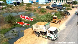 Full Video Excellent Process Dump Truck Unloading With Dozer Grading And Pushing Stone In Landfill