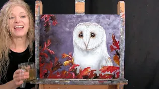 How to Draw and Paint "AUTUMN OWL" - Paint and Sip at Home - Animal Portrait Beginner Acrylic Lesson