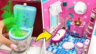 Amazing Doll Bathroom Makeover For Dream House || FUN CRAFTS!