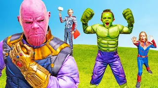 SuperHero Hulk, Thor and Captain Marvel Team Up Against Thanos to Save Kids Fun TV!