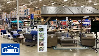 LOWE'S PATIO FURNITURE GAZEBOS OUTDOOR TABLES CHAIRS SOFAS SHOP WITH ME SHOPPING STORE WALK THROUGH