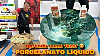 COMO FAZER PORCELANATO LÍQUIDO EM TAMPO DE MESA 🧵: veja que incrível 😱#resinart #epoxy #resina