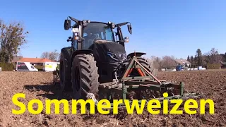 Sommerweizen säen mit dem Vorführer, Valtra, John Deere