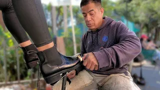 BOOTS On FIRE 🔥 Street Shoe Shine By Francisco 🇲🇽  Mexico City ASMR SOUNDS