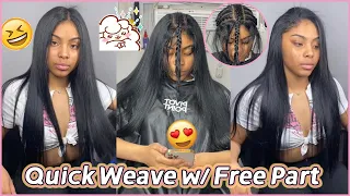 😘Versatile Quick Weave Tutorial: Naturally Free Part Leave Out On Short Hair Ft.#ulahair