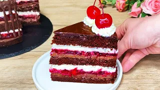 This cherry cake melts in your mouth! JUICY and TENDER! no gelatin! Fast and easy!