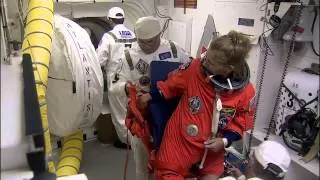 STS-135 Astronauts Strap Into Shuttle Atlantis