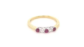 0.25ct Ruby 0.12ct Diamond Five Stone Ring 18k Yellow Gold