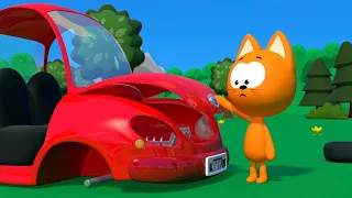 Huevos de colores rompieron el auto | Juegos infantiles y dibujos animados | El gatito Koté