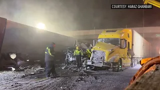 SCENE VIDEO Ohio Turnpike crash: Crews work into the night after fatal, 46-vehicle pileup