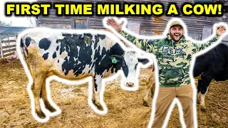 My FIRST Time MILKING A COW!!! (Catch Clean Cook)