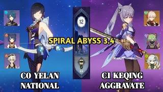 C0 Yelan National & C1 Keqing Aggravate - 3.4 Abyss Floor 12 Fullstar | Genshin Impact