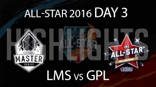 LMS vs GPL Highlights - LoL All-Star 2016 Day 3 - LMS All Stars vs IWC All Stars