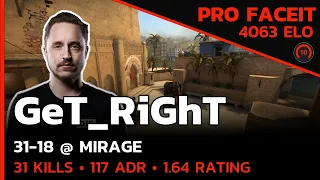 GeT_RiGhT GOES NUCLEAR on FACEIT☢️ (MIRAGE) FACEIT LVL 10 / CSGO POV / Jun 10, 2023