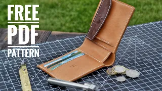 Making a leather bi-fold wallet with coin pouch (FREE PDF pattern) hyper ASMR, 4K, Leather craft