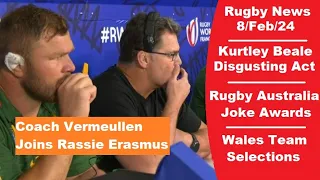 Rugby News 8/Feb France Make Changes. Rassie Erasmus Springboks Coach Team. Kurtly Beale Allegations