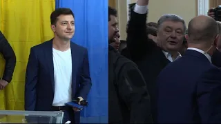 Zelensky and Poroshenko vote in Ukrainian presidential election