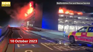 Drone films burned out Luton Airport car park's demolition