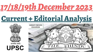 17/18/19th December 2023- The Hindu Editorial Analysis+Daily General Awareness by Harshit Dwivedi