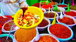 Popular Khmer Spicy Fruit Salad (Maju Kralok) with Various Condiments | Cambodian Street Food