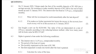 NOVEMBER 2020 GRADE 12 MATHEMATICS - Financial Mathematics,  Loan Repayments : Question 6 | PAPER 1