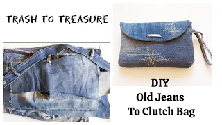 DIY Vintage Clutch Bag From Old Jeans | How To Sew A Bag | Best Out Of Waste | Recycle Old Jeans |