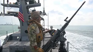 US Navy Conducts Shooting Drills Using The Mark VI Patrol Boat