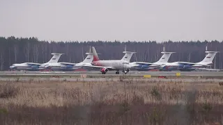 Посадка и взлет SSJ 100 Авиакомпании Россия в Международном аэропорту Нижнего Новгорода.